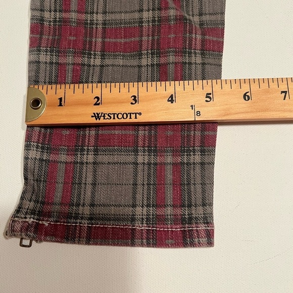 Current Elliott The Soho Zip Stiletto Skinny Jeans In Red Gray Plaid Size 26/0 - Picture 3 of 8
